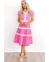 Bonbon Ric Rac Trim Short Puff Sleeve Flowy Midi Dress - L