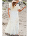 White Frilly Shirred Bodice Tiered Floral Maxi Dress - XL