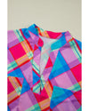 Light Blue Multicolor Plaid Short Sleeve Babydoll Mini Dress - M