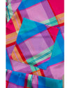 Light Blue Multicolor Plaid Short Sleeve Babydoll Mini Dress - S