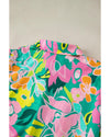 Green Floral Puff Sleeve Collar Buttoned Babydoll Dress - XL