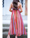 Multicolour Striped Thin Straps Smocked Back Boho Maxi Dress - L
