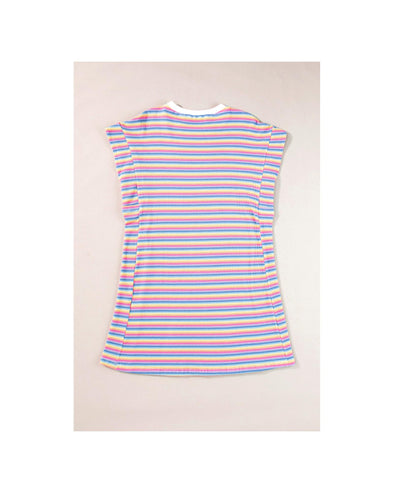 Pink Stripe Crew Neck T Shirt Dress - XL
