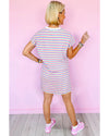 Pink Stripe Crew Neck T Shirt Dress - XL