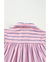 Pink Stripe Ruffled Hem Button-up Collared Shirt Mini Dress - M