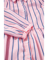 Pink Stripe Ruffled Hem Button-up Collared Shirt Mini Dress - M