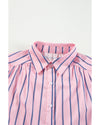 Pink Stripe Ruffled Hem Button-up Collared Shirt Mini Dress - M