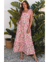 Pink Floral Lace Tied Strap Empire Waist Maxi Dress - XL