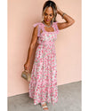 Pink Floral Lace Tied Strap Empire Waist Maxi Dress - XL