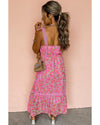 Rose Floral Lace Tied Strap Empire Waist Maxi Dress - L