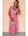 Rose Floral Lace Tied Strap Empire Waist Maxi Dress - L