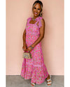 Rose Floral Lace Tied Strap Empire Waist Maxi Dress - M