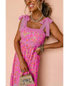 Rose Floral Lace Tied Strap Empire Waist Maxi Dress - M