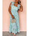 Green Floral Lace Tied Strap Empire Waist Maxi Dress - L