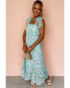 Green Floral Lace Tied Strap Empire Waist Maxi Dress - L