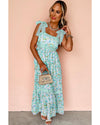 Green Floral Lace Tied Strap Empire Waist Maxi Dress - L