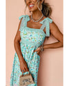 Green Floral Lace Tied Strap Empire Waist Maxi Dress - M