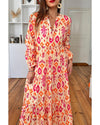 Orange Western Abstract Geometric Printed Maxi Dress - M