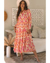 Orange Western Abstract Geometric Printed Maxi Dress - M