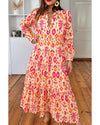 Orange Western Abstract Geometric Printed Maxi Dress - M