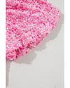 Pink Sequin One Shoulder Puff Sleeve Bodycon Mini Dress - XL