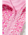 Pink Sequin One Shoulder Puff Sleeve Bodycon Mini Dress - XL