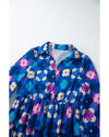 Blue Floral Peasant Sleeve Tiered Ruffle Midi Dress - L