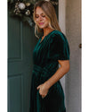 Evergreen Velvet Short Sleeve Shirred Waist Tiered Maxi Dress - M