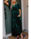 Evergreen Velvet Short Sleeve Shirred Waist Tiered Maxi Dress - M