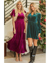 Red Dahlia Velvet Short Sleeve Shirred Waist Tiered Maxi Dress - L