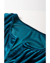 Prussian Blue Velvet Short Sleeve Shirred Waist Tiered Maxi Dress - L
