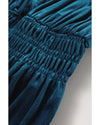 Prussian Blue Velvet Short Sleeve Shirred Waist Tiered Maxi Dress - M