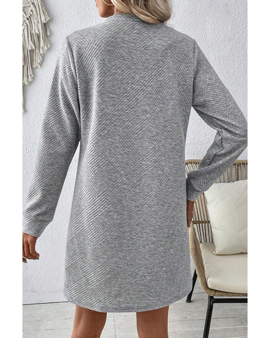 Gray Solid Color Textured Long Sleeve Shift Dress - L