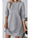 Gray Solid Color Textured Long Sleeve Shift Dress - L