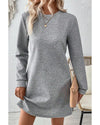 Gray Solid Color Textured Long Sleeve Shift Dress - L