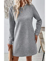 Gray Solid Color Textured Long Sleeve Shift Dress - L