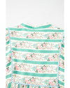 Multicolour Striped Floral Print Tie Split Neck Puff Sleeve Midi Dress - M