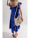 Bluing Ruffled Short Sleeve Collared V Neck Tiered Midi Dress - L
