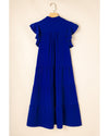 Bluing Ruffled Short Sleeve Collared V Neck Tiered Midi Dress - L