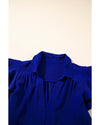 Bluing Ruffled Short Sleeve Collared V Neck Tiered Midi Dress - L