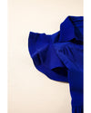 Bluing Ruffled Short Sleeve Collared V Neck Tiered Midi Dress - L