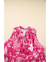 Rose Floral Sleeveless Tasseled Lace-up Neck Tiered Midi Dress - XL
