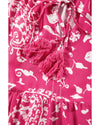 Rose Floral Sleeveless Tasseled Lace-up Neck Tiered Midi Dress - XL