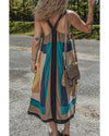 Brown Retro Geometric Printed Y Back Sleeveless Dress - L