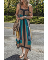 Brown Retro Geometric Printed Y Back Sleeveless Dress - L