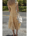 Yellow Boho Floral Print Ruffle Smocked Flowy Summer Dress - M