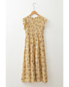 Yellow Boho Floral Print Ruffle Smocked Flowy Summer Dress - M