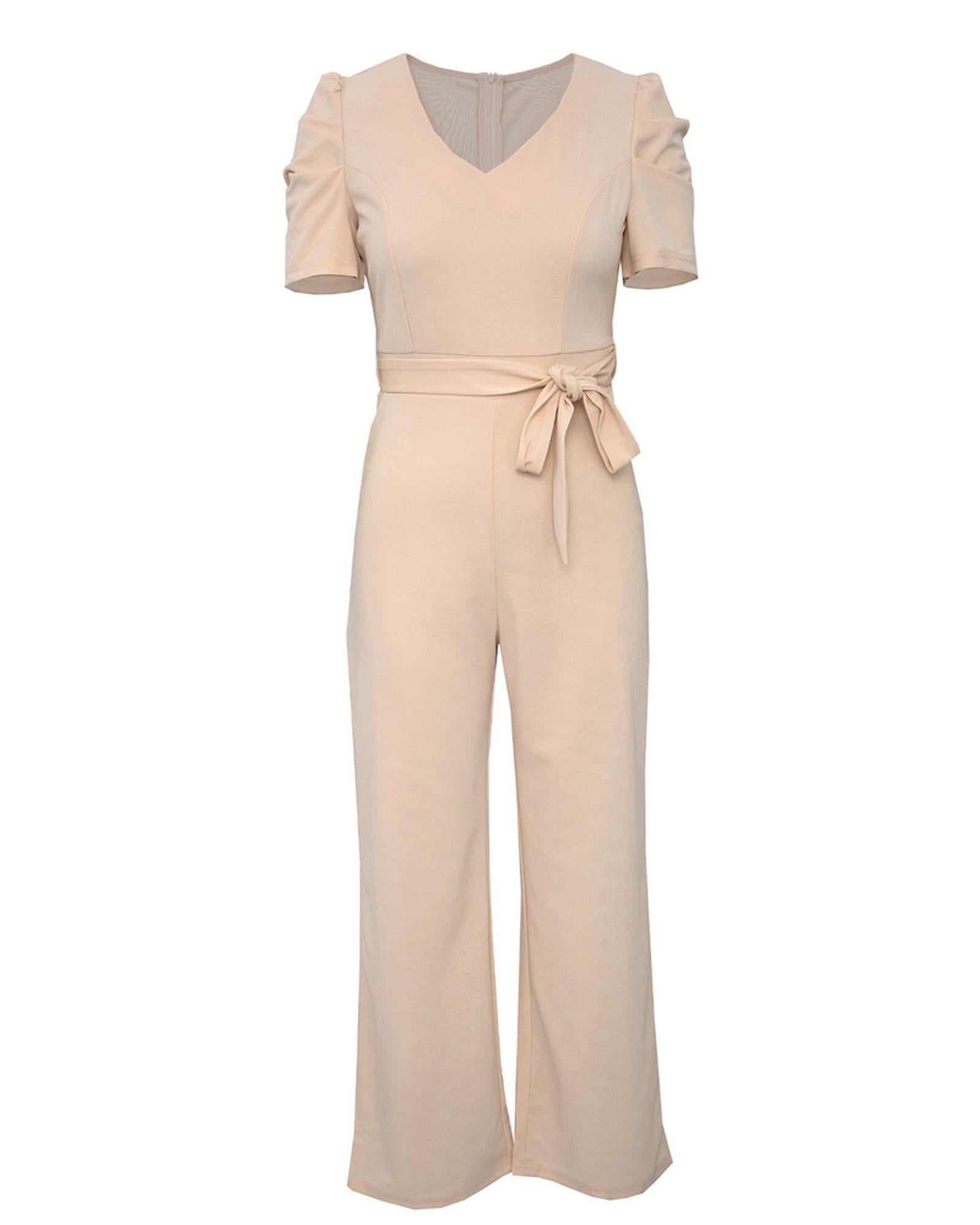 Azura Exchange Knotted High Waist Short Sleeve Jumpsuit - L