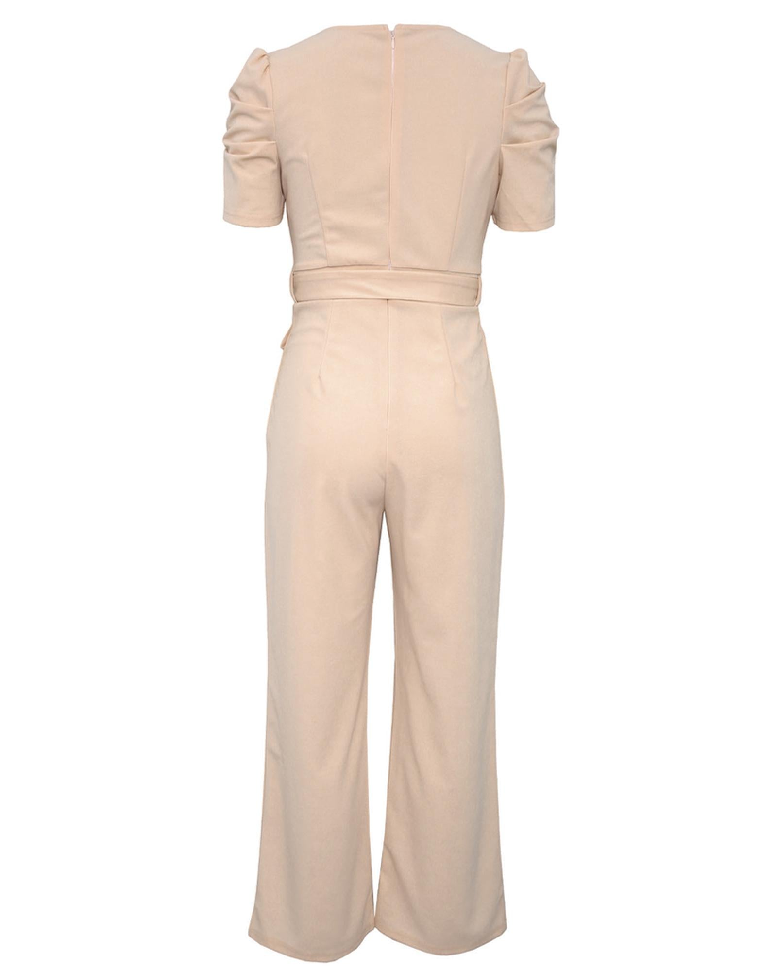 Azura Exchange Knotted High Waist Short Sleeve Jumpsuit - L