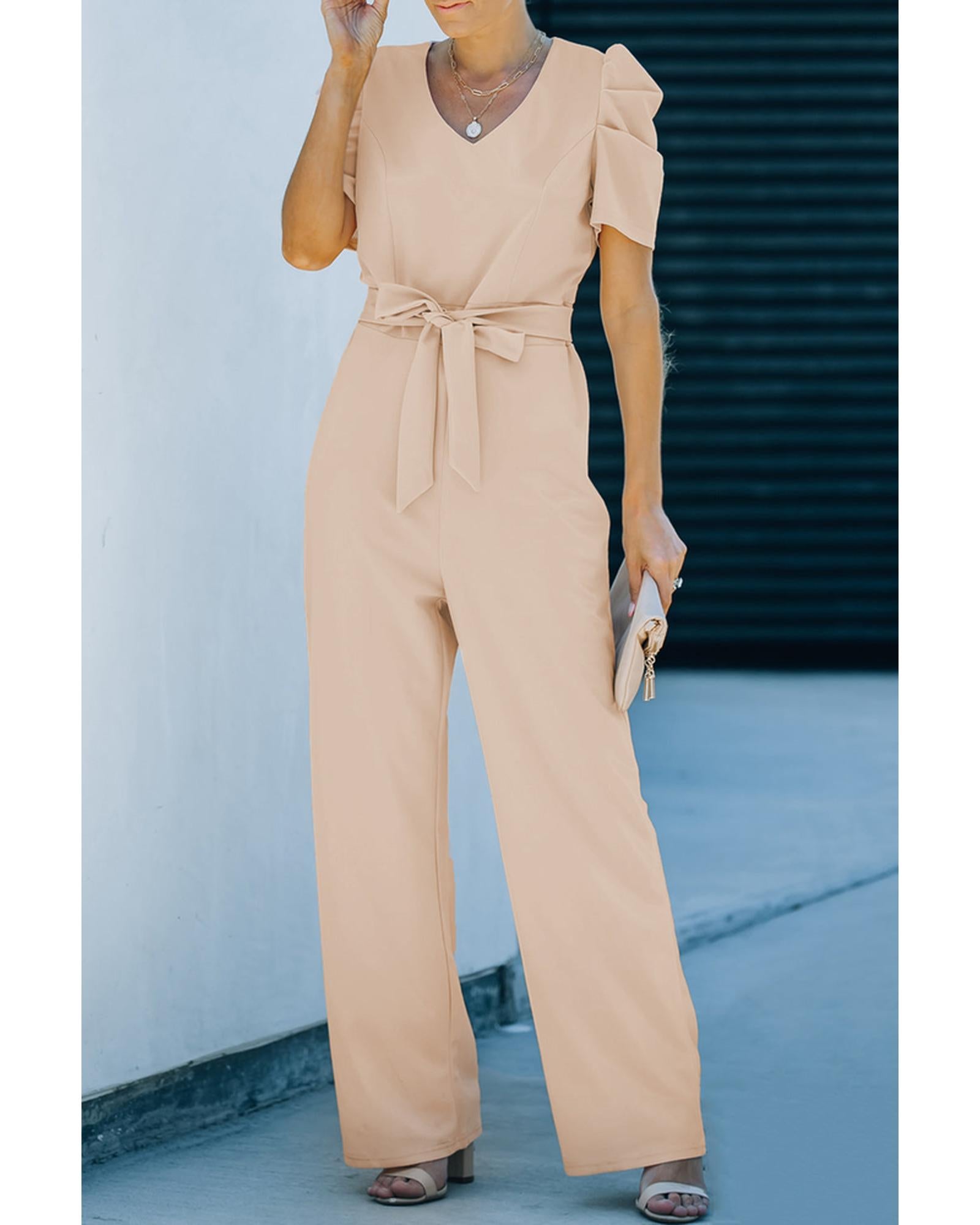 Azura Exchange Knotted High Waist Short Sleeve Jumpsuit - M